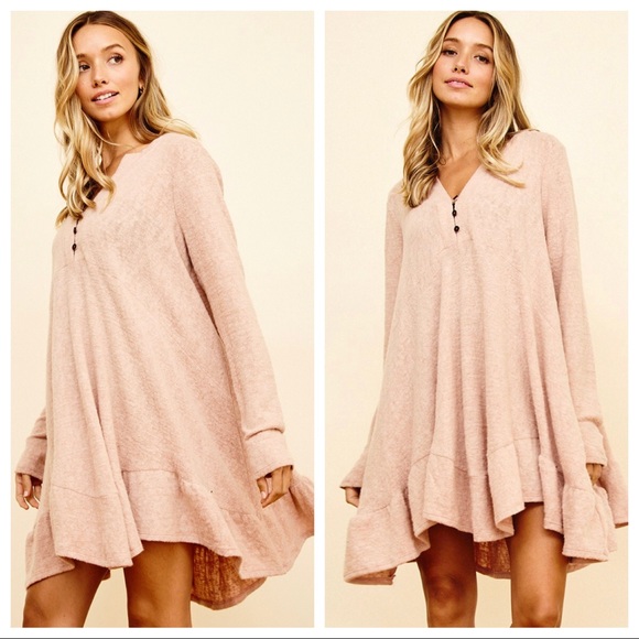 ShopEvelynne Dresses & Skirts - So Soft Cozy And Comfy Ruffle Hem Solid Tunic Dress
